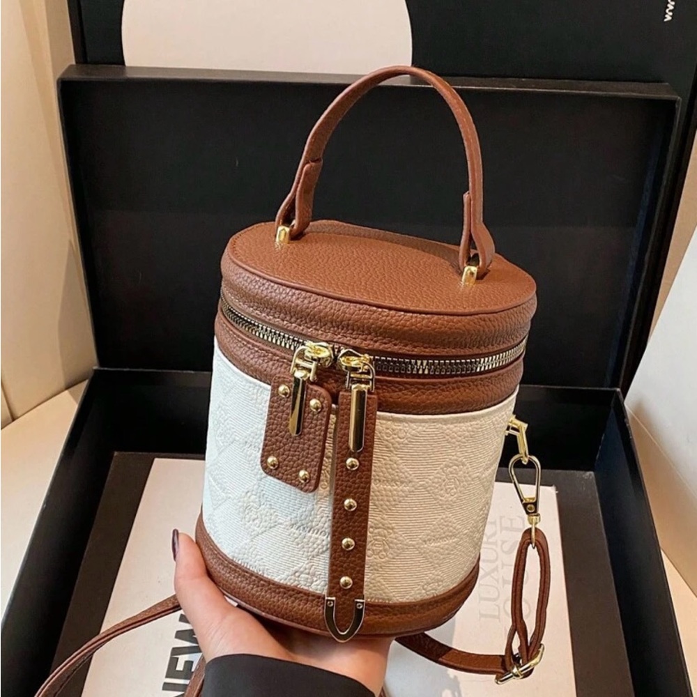 Brown and Cream Women's Bag